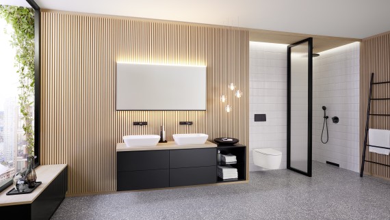 Ligne de salle de bain Geberit ONE et miroir Option Plus