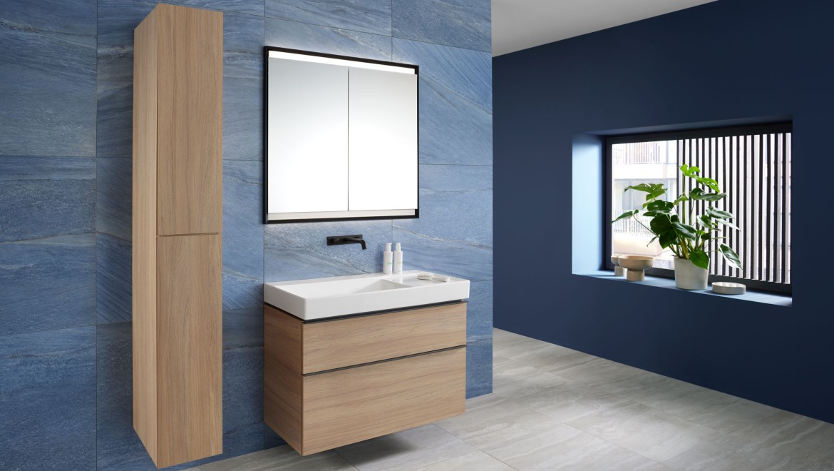 Lavabo Mix & Match Geberit ONE avec meuble sous lavabo Geberit iCon et colonne haute