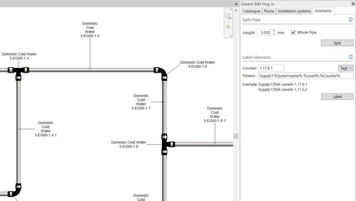 Numérotation des canalisations dans le Plug-In Geberit Bim