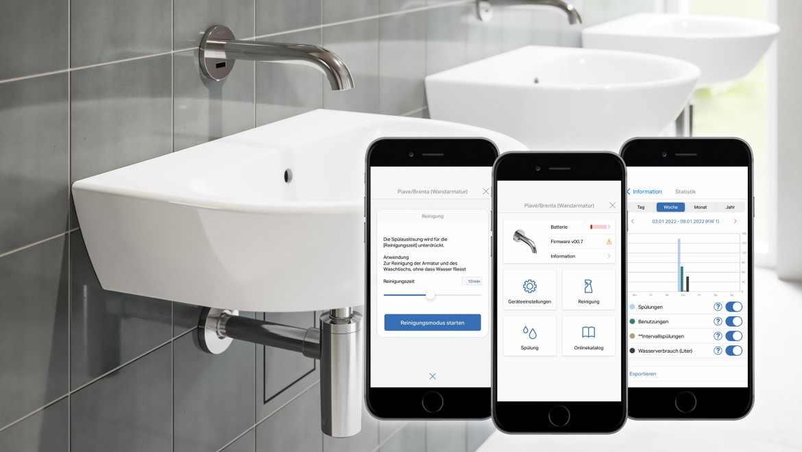 Réglage de la robinetterie de lavabo à l'aide de l'application Geberit Control