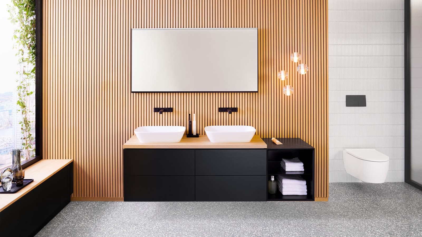 Salle de bains Geberit ONE avec vasque à poser Salle de bains Geberit ONE avec vasque à poser