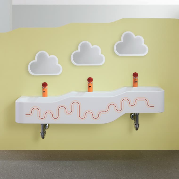 Espace de jeu et de lavage Geberit Bambini rouge carmin et orange Espace de jeu et de lavage Geberit Bambini rouge carmin et orange