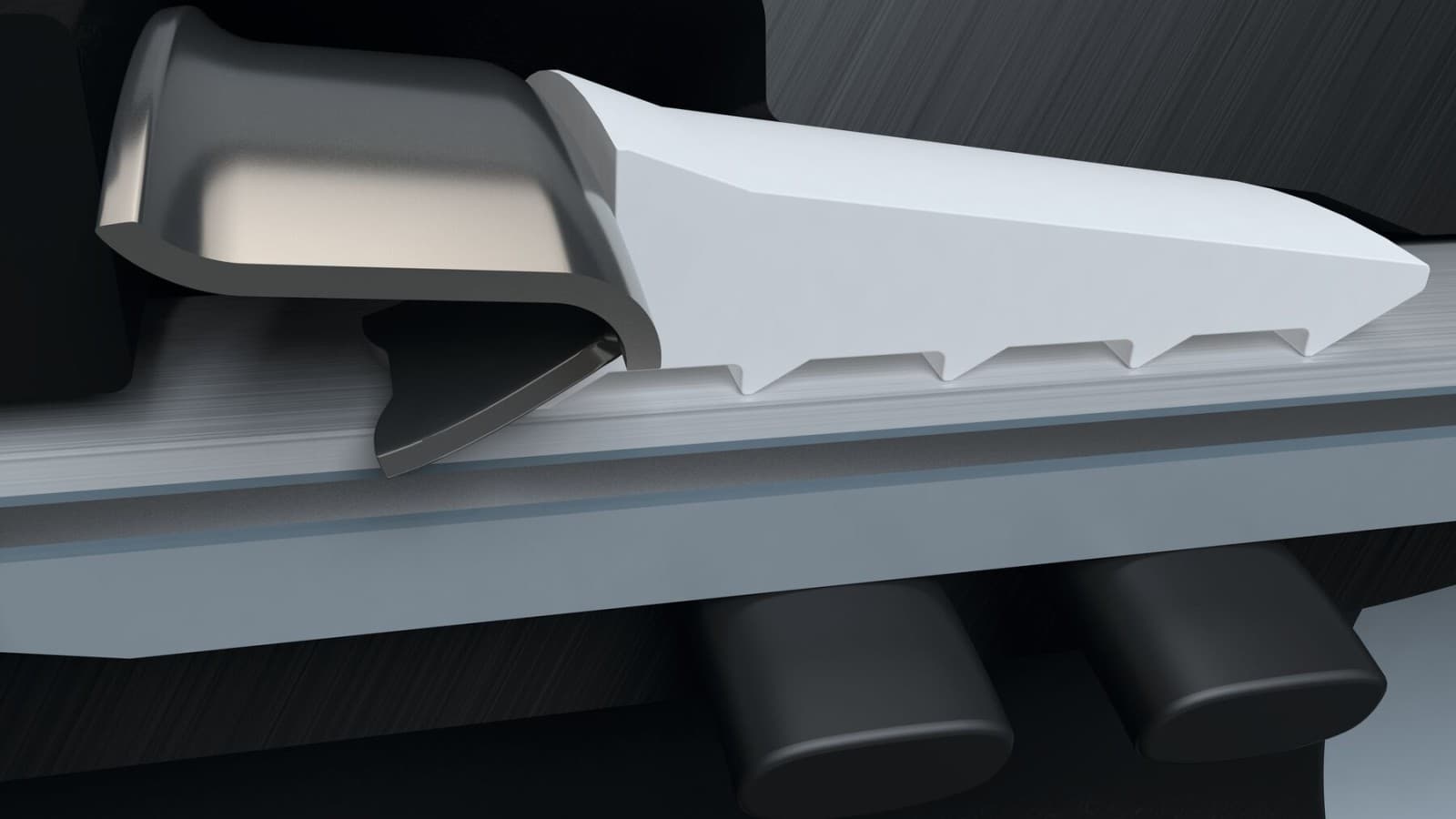 La griffe de retenue avec insert en acier inoxydable assure un maintien sûr du raccord Geberit PushFit. La griffe de retenue avec insert en acier inoxydable assure un maintien sûr du raccord Geberit PushFit.